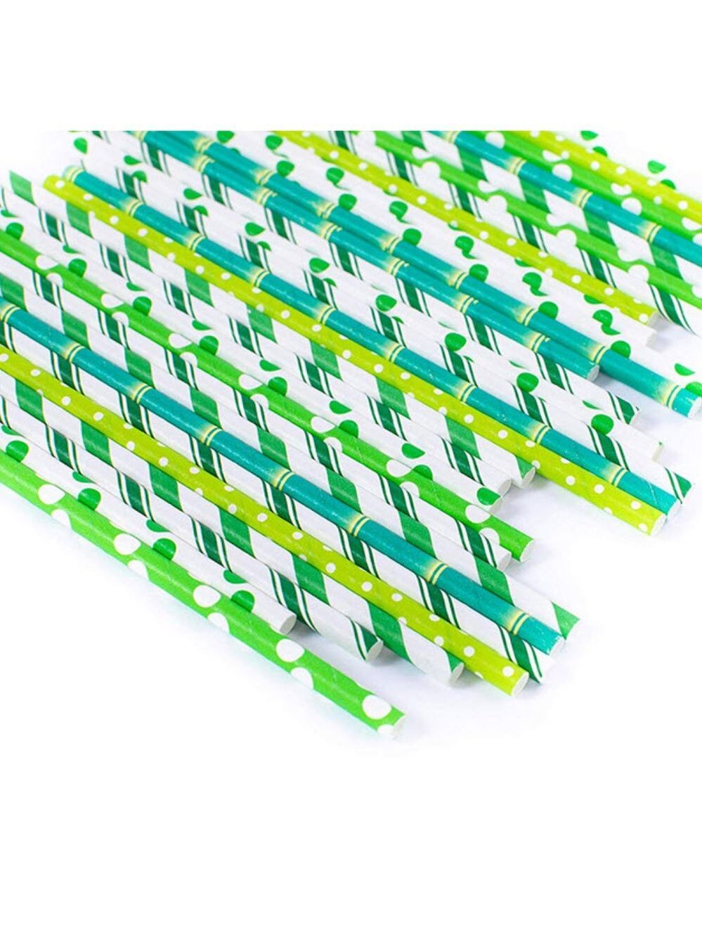 fun patterns green Biodegradable paper party straws